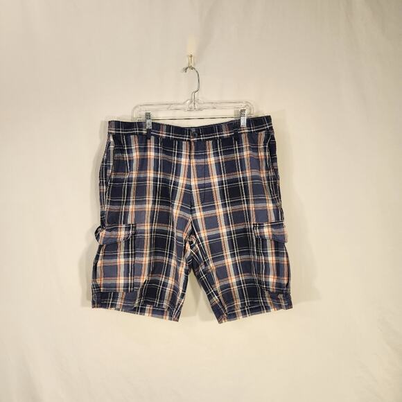 FALLS CREEK 100% Cotton Blue Red Plaid Cargo Utility Summer Beach Shorts Mens 40 - Picture 1 of 12